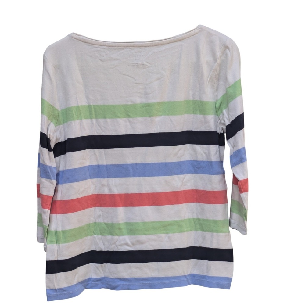 Talbots Petite Large Multi Color Striped Boatneck 3/4 Sleeve Cotton Tee Shirt - Picture 4 of 4